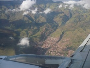 In flight above Cuzco, Peru in the Andes Mountains